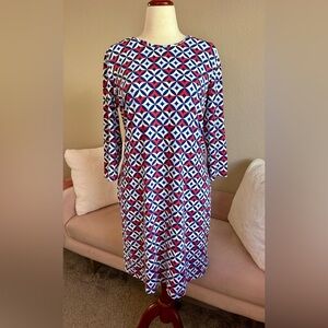 J. McLaughlin Dress Red White Blue Catalina Fabric Stretch Geo Midi Women’s XL
